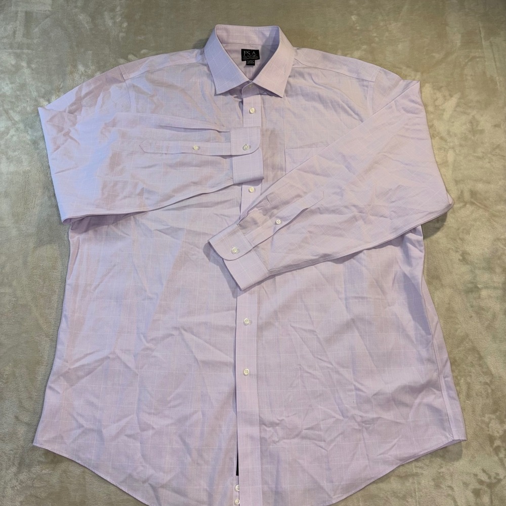Jos. A. Bank Traveler's Collection Purple Plaid Dress Shirt 18.5 36 Tailored Fit